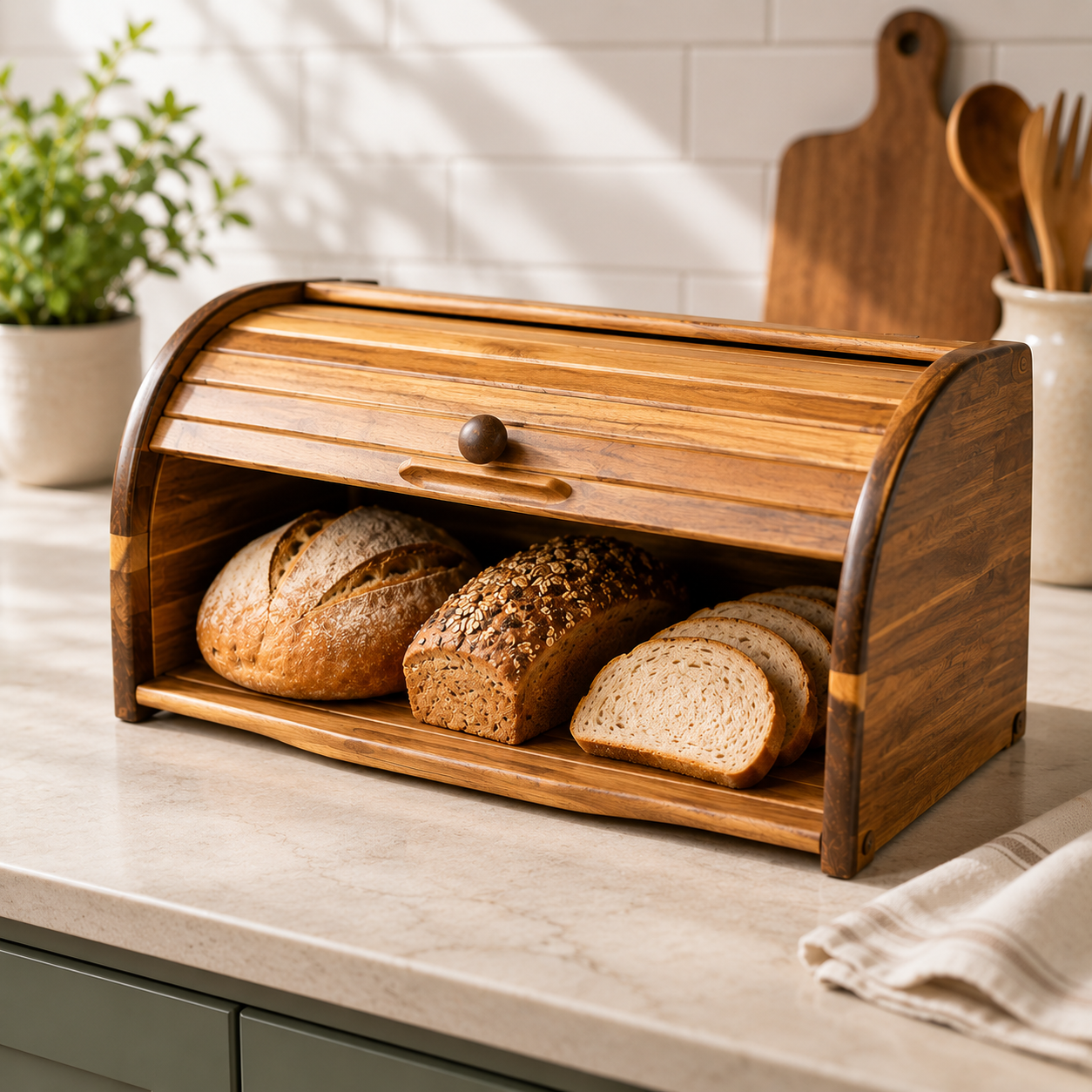 Premium Wooden Bread Box, Classic Kitchen Bread Keeper, Wooden Bakery Storage Box, Heritage Wooden Bread Box