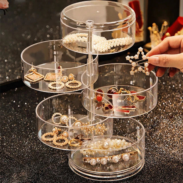 Acrylic Transparent Rotating Jewellery Box, 5 Layers Round Shape Jewellery Organizer, Multilayer Rotating Jewelry Box,