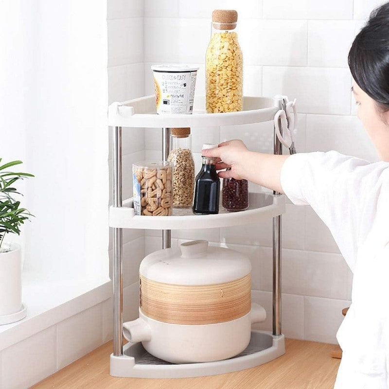 3 Tier Triangle Storage Utility Rack, Corner Organizer Rack, Space Saving Storage Shelf