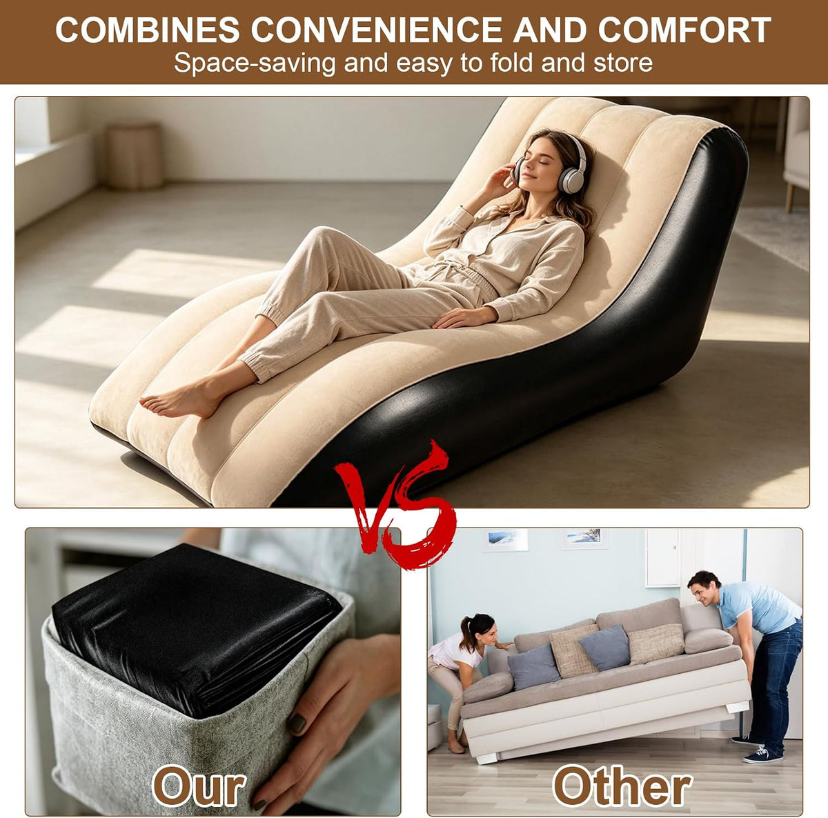 Luxury Wave Lounge Chair, Wave Design Leisure Chair, Premium Indoor Wave Lounger, Portable Folding Air Mattress