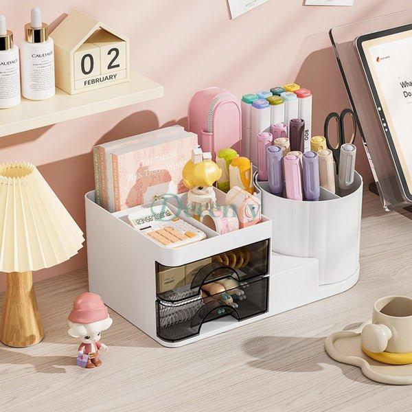 Desktop Cosmetic Organizer With Brush Holder, Transparent Drawer Cosmetic Storage Box, Cosmetic Storage Box
