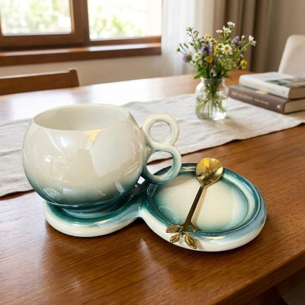 Gradient Ceramic Cup With Sausar And Spoon, 1Pc Home Exquisite Coffee Cup With Saucer