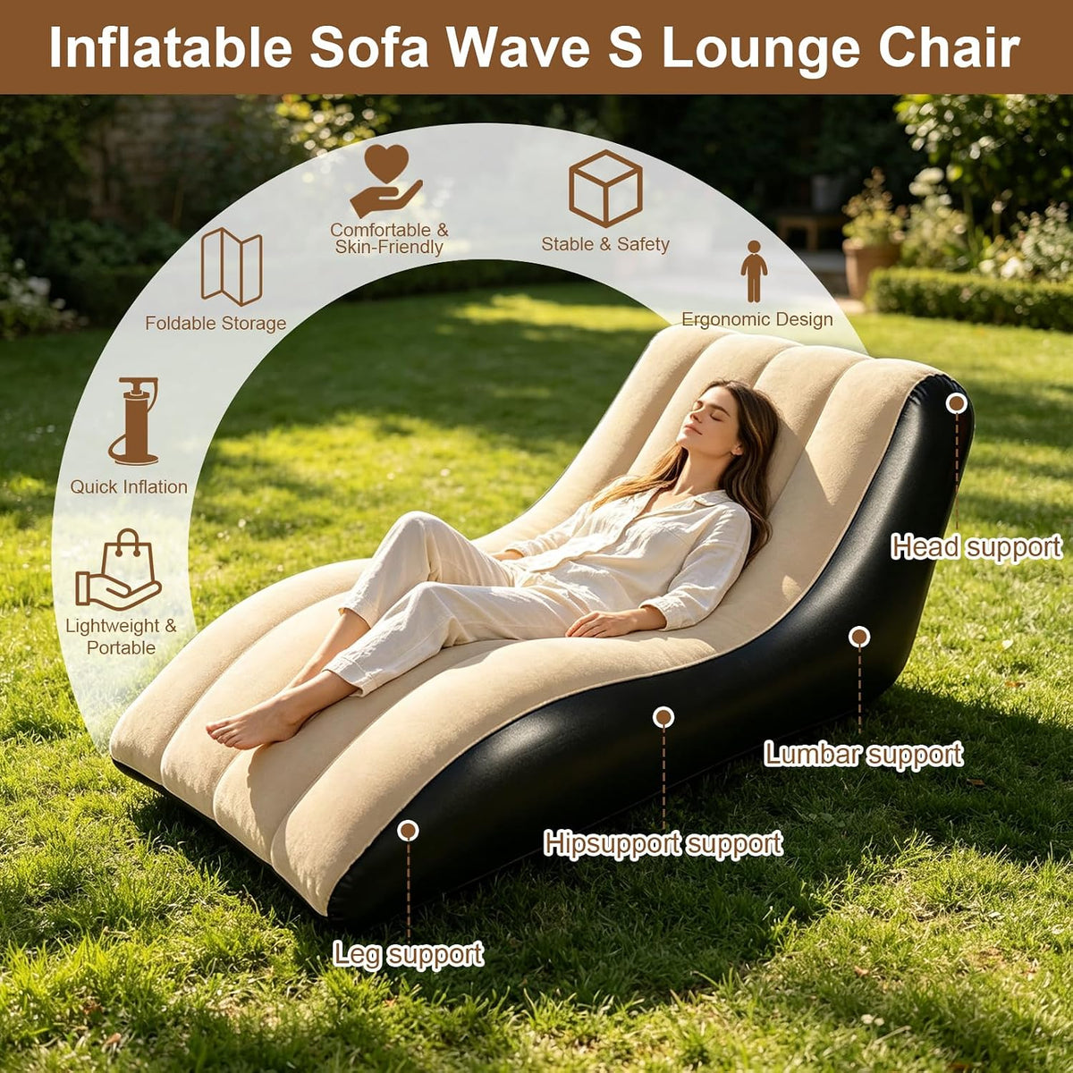 Luxury Wave Lounge Chair, Wave Design Leisure Chair, Premium Indoor Wave Lounger, Portable Folding Air Mattress