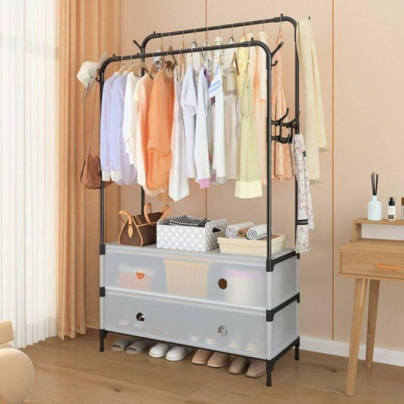 Dual Pole Clothes Rack With Shoe Storage, Simple Clothes Storage Shelf, Bedroom Living Room Hanger, Living Room Clothes Storage Rack