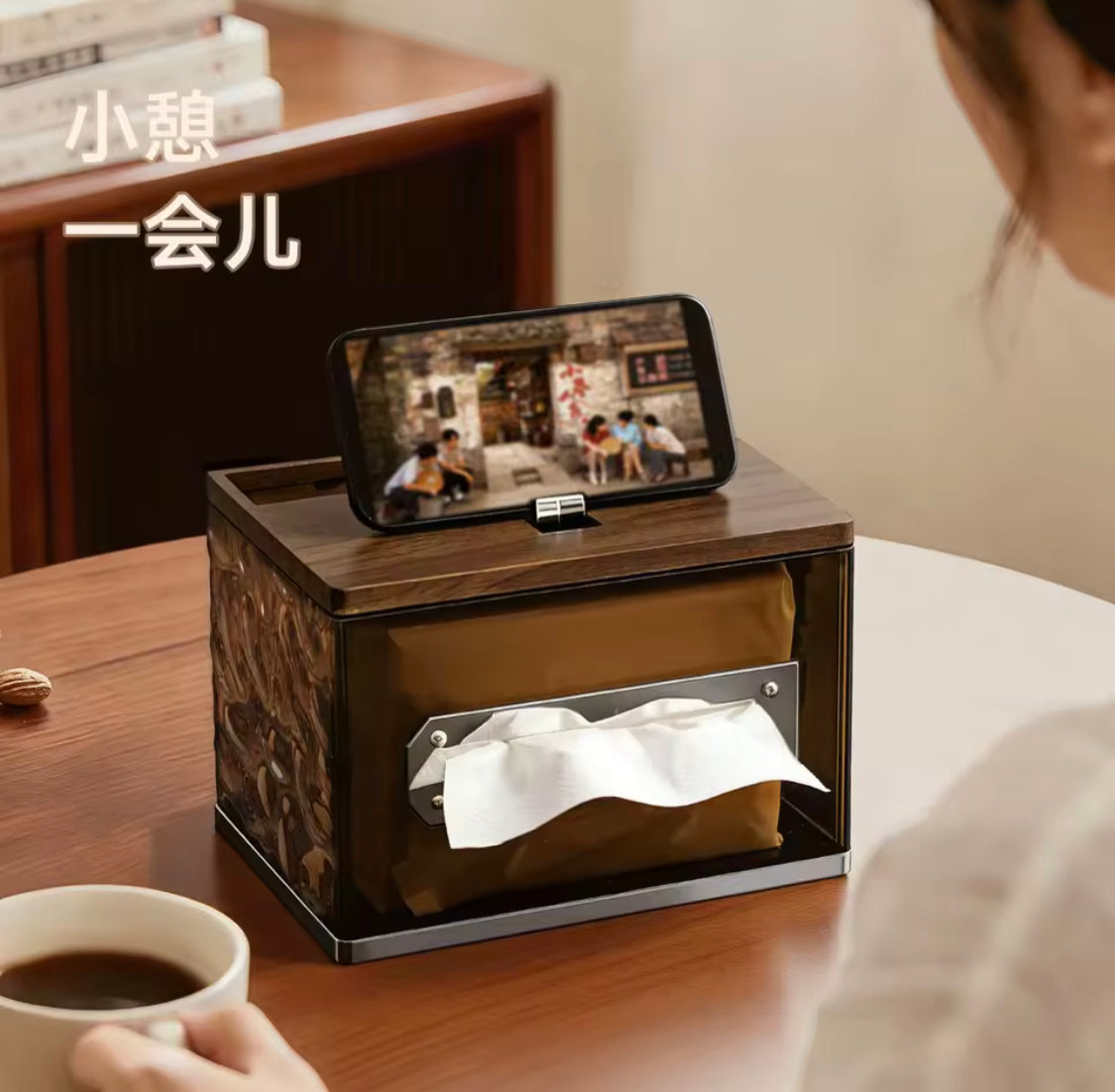 Glacier Pattern Desktop Tissue Box, Countertop Remote Control Storage Box, Desktop Tissue Box With Storage Holder, Remote Holder