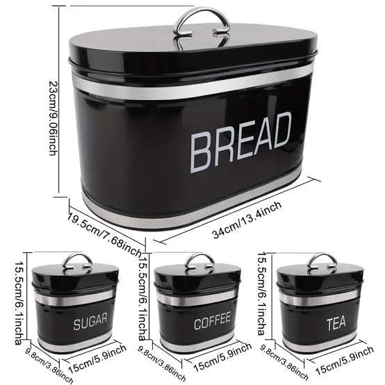 Set Of 4 Bread Bin And Canister Set, Vintage Style Storage Jars, Coffee And Sugar Metal Container, Airtight Storage Box For Bread