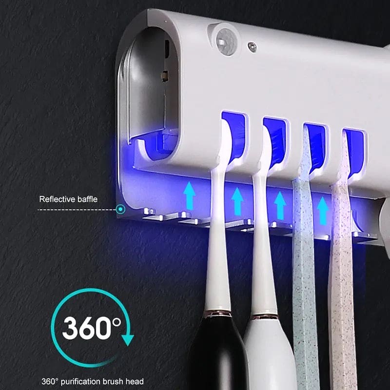 Smart UV Toothbrush Sterilizer, Ultraviolet Light Toothbrush Sterilizer, Automatic Toothpaste Squeezer Dispenser, Wall Mount Toothpaste Dispenser Home Bathroom Accessories, Electric Toothbrush Holder With Toothpaste Dispenser