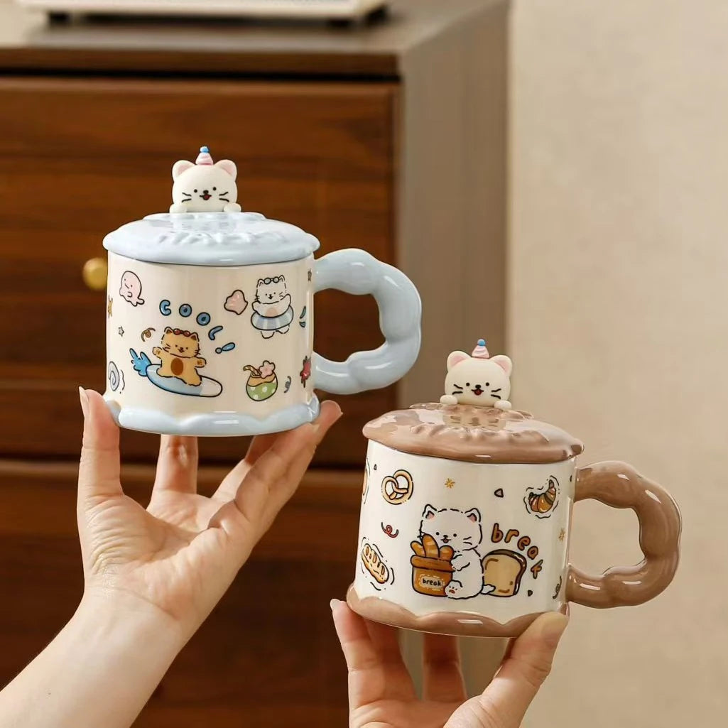 Cute Ceramic Mug With Cat Lid, Cartoon Animal Shape Tea Cup, Puppy Kitten Coffee Cup, Household Breakfast Juice Tea Cute Mug (1 Pc)
