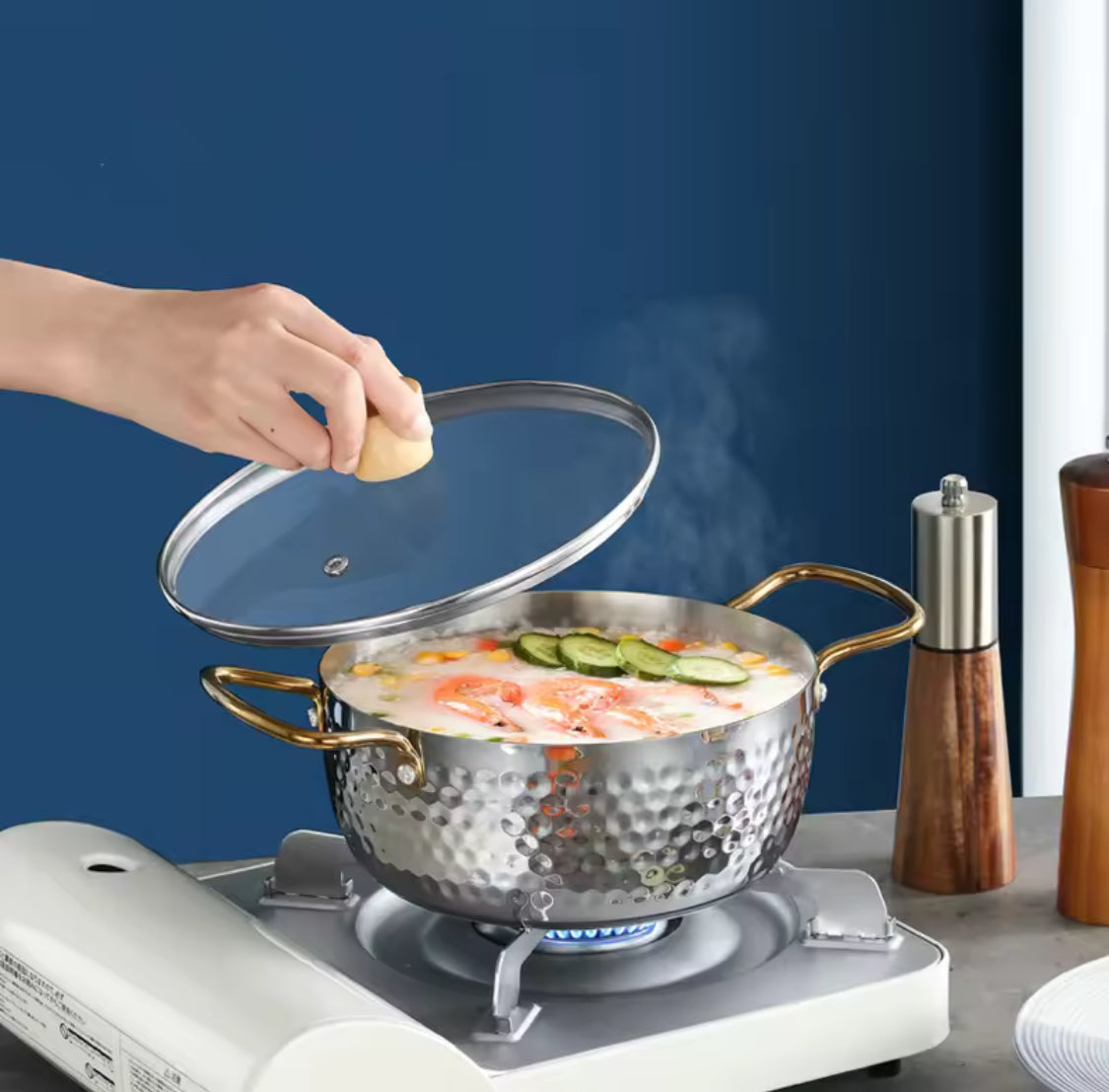 Stainless Steel Korean Ramen Pot, Noodles Seafood Cooking Saucepan, Steel Hotpot Pan