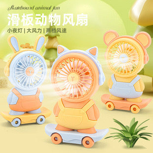 New USB Charging Small Fan Light Summer, Out Door Portable Mini Desktop Fan, Handheld Creative Skateboard Mini Fan