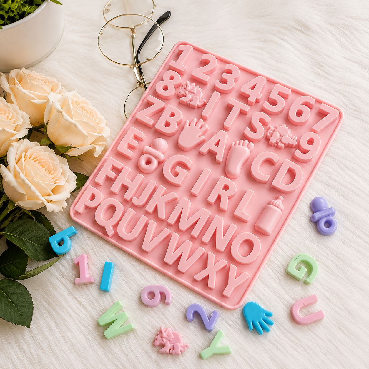 Silicone Alphabet And Number Mold, Baby Theme Alphabet Silicone Mold, 3D Letter And Number Silicone Mold