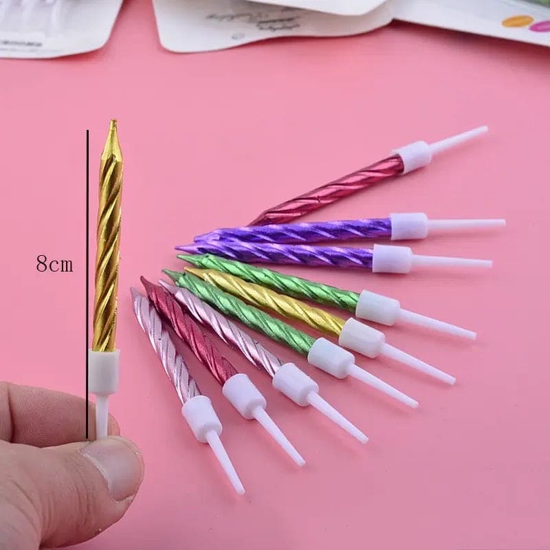 Set Of 8 Thread Color Birthday Candles With Candles, Cake Candle With Holder, Party Supplies Short Thin Metallic Color Candles