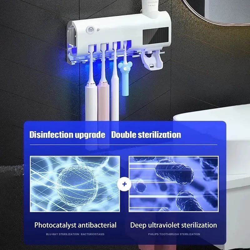 Smart UV Toothbrush Sterilizer, Ultraviolet Light Toothbrush Sterilizer, Automatic Toothpaste Squeezer Dispenser, Wall Mount Toothpaste Dispenser Home Bathroom Accessories, Electric Toothbrush Holder With Toothpaste Dispenser