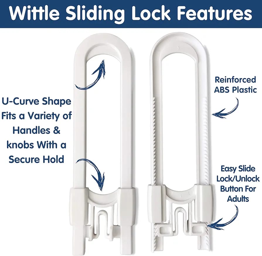 Set Of 2 Sliding Cabinet Lock, U Shaped Kitchen Cabinet Lock, Adjustable Child Safety Lock