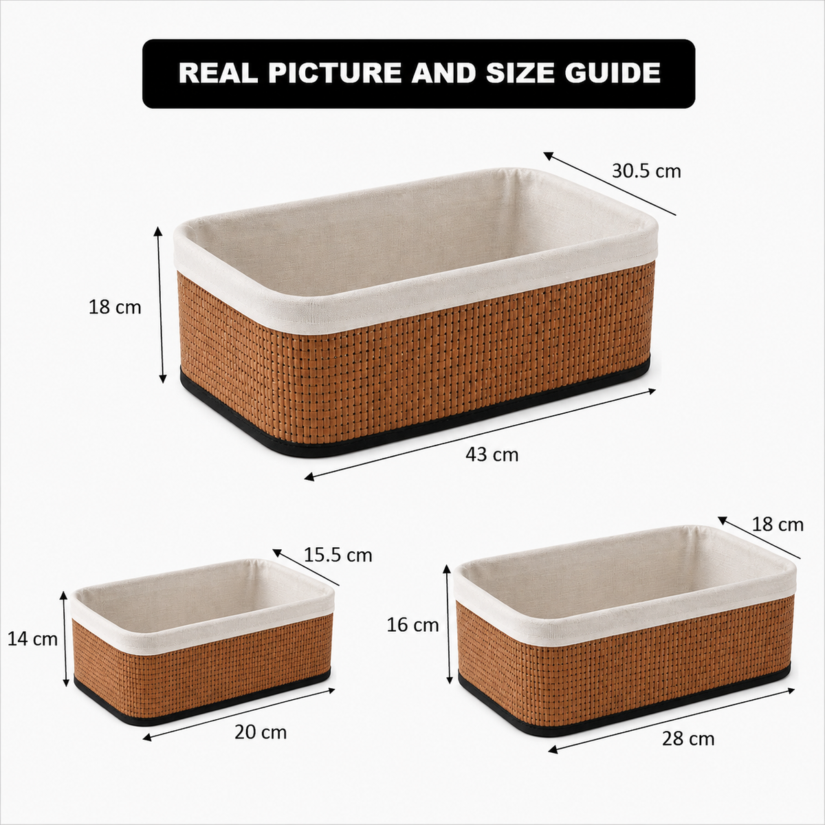 5pcs Woven Rattan Storage Basket Set, Fabric Lined Wicker Storage Boxes, Decorative Rattan Storage Box Set