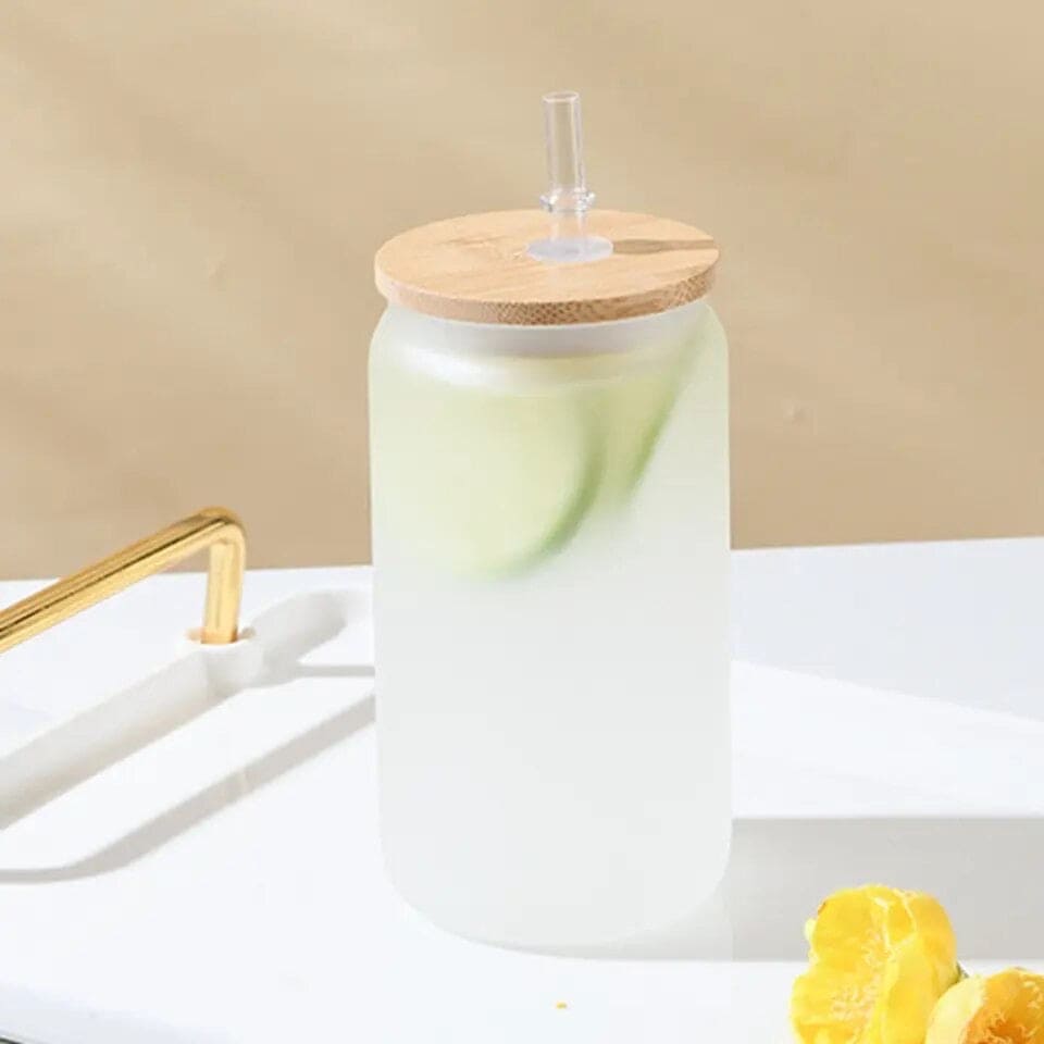 Bubble Tea Cup, 500ml Glass Mug With Bamboo Glass And Straw, Multipurpose Iced Coffee Cute Tumbler Cup for Cocktail, Party Beverage Cup, Portable Glass Water Cup with Straw Lid, Household Borosilicate Straw Glass