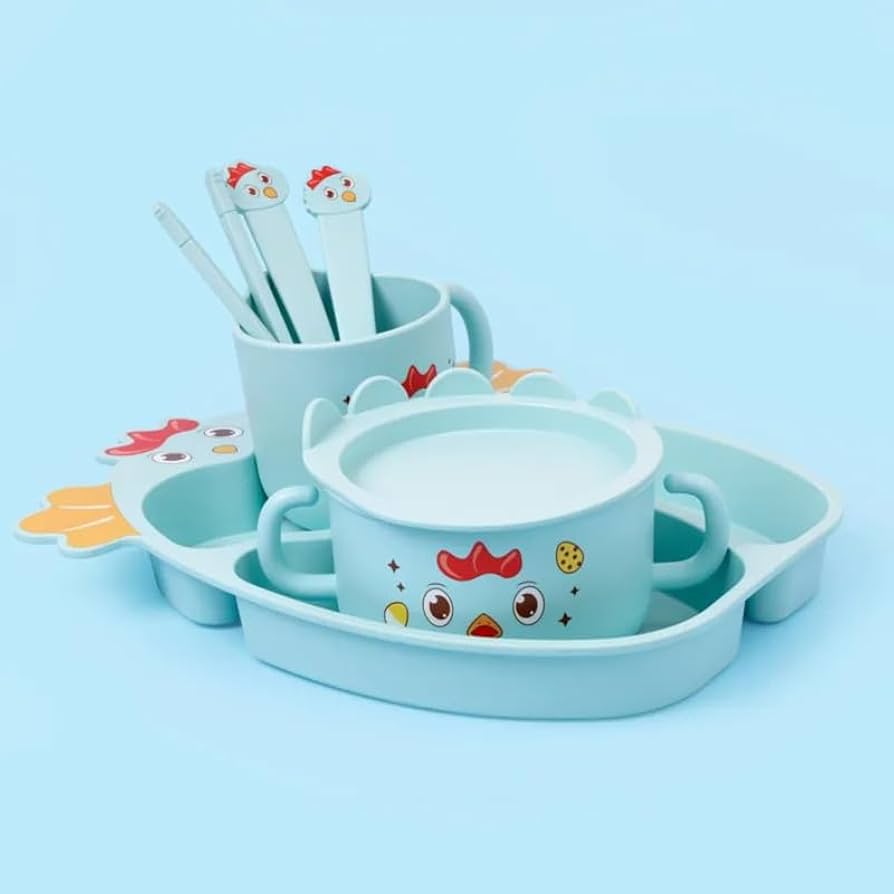 Cute Chick Kids Dinnerware Set, Baby Chick Feeding Bowl & Plate Set, Cute Cartoon Self Feeding Plate for Kids, Kids Divided Plate & Cup Set