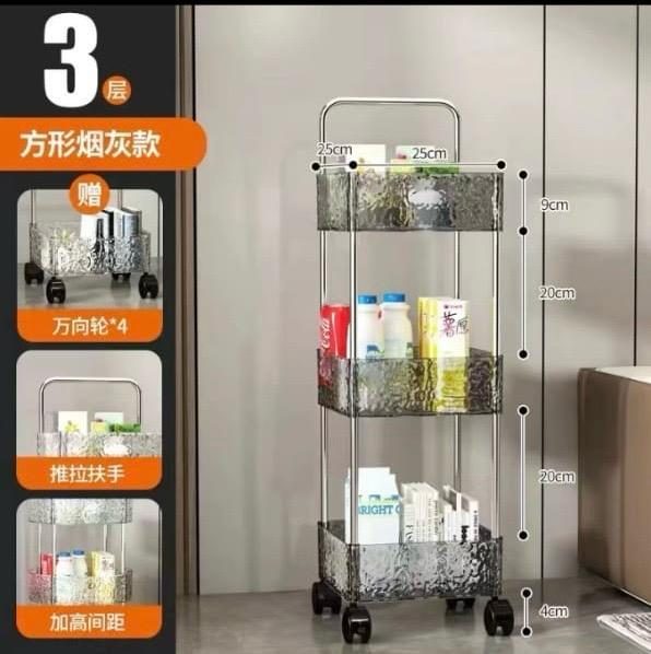 Multi Purpose Ripple Square Transparent Shelf, Multi Layer Mobile Bookshelf, Storage Cart