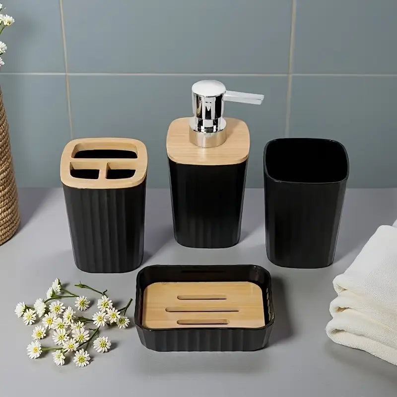 4pcs Bathroom Soap Dispenser Set, Bathroom Counter Tray Set, Toothbrush Holder Set, Bathroom Accessories Set