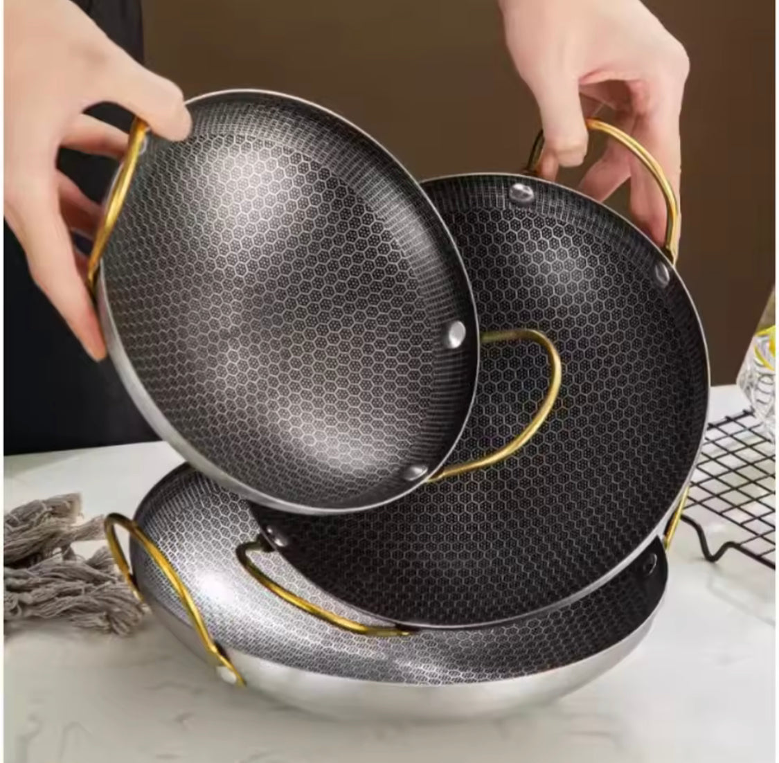 Stainless Steel Double Ear Cooking Pan, Multipurpose Kitchen Cooking Pan, Kitchen Gadgets