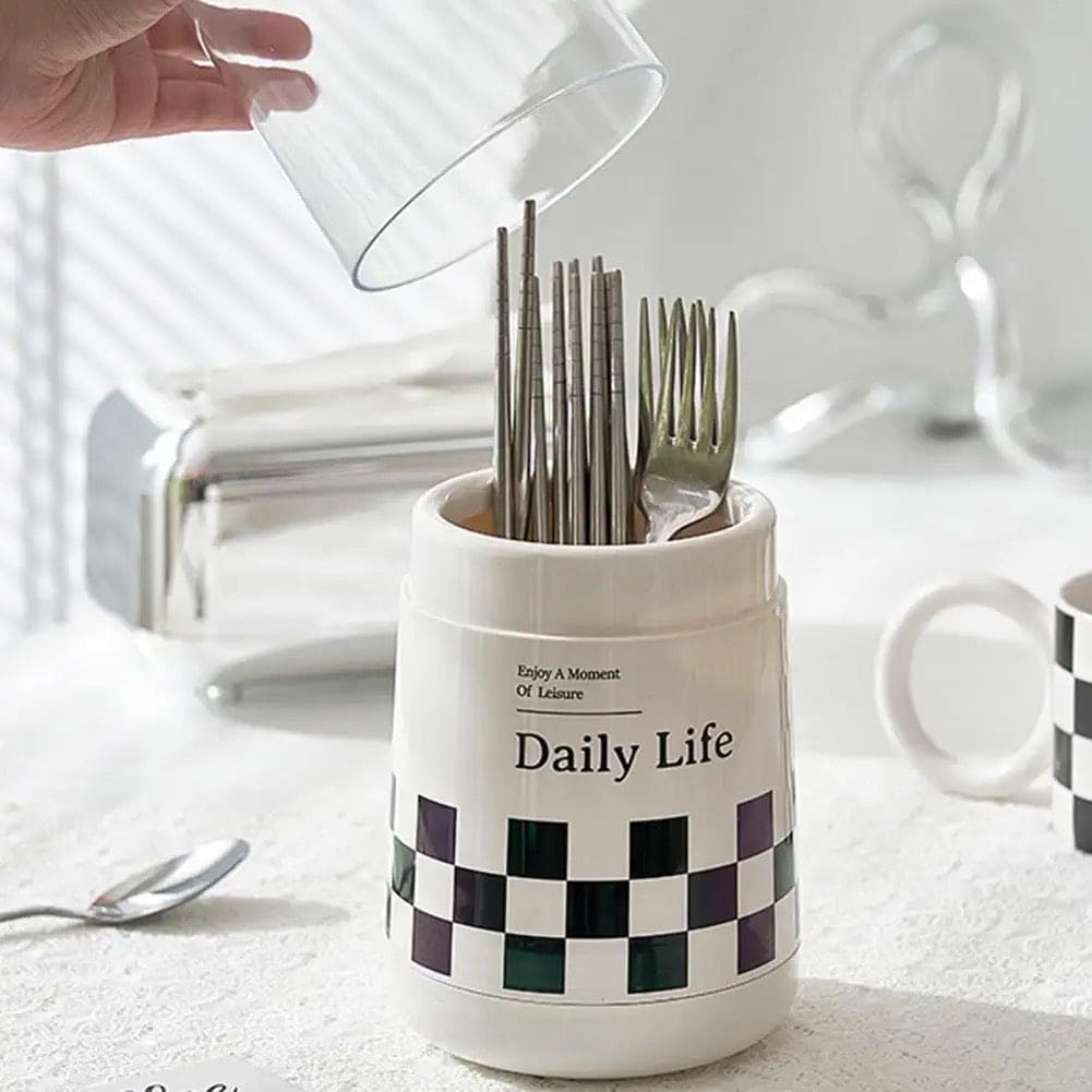 Daily Life Printed Cutlery Holder, Removable Hollow Out Utensils Organizer, Base Plate Drainable Spoon Fork Chopstick Stand Tray, Multifunctional Spoon Fork Chopstick Storage Holder, Household Kitchen Tableware Storage Holder Box