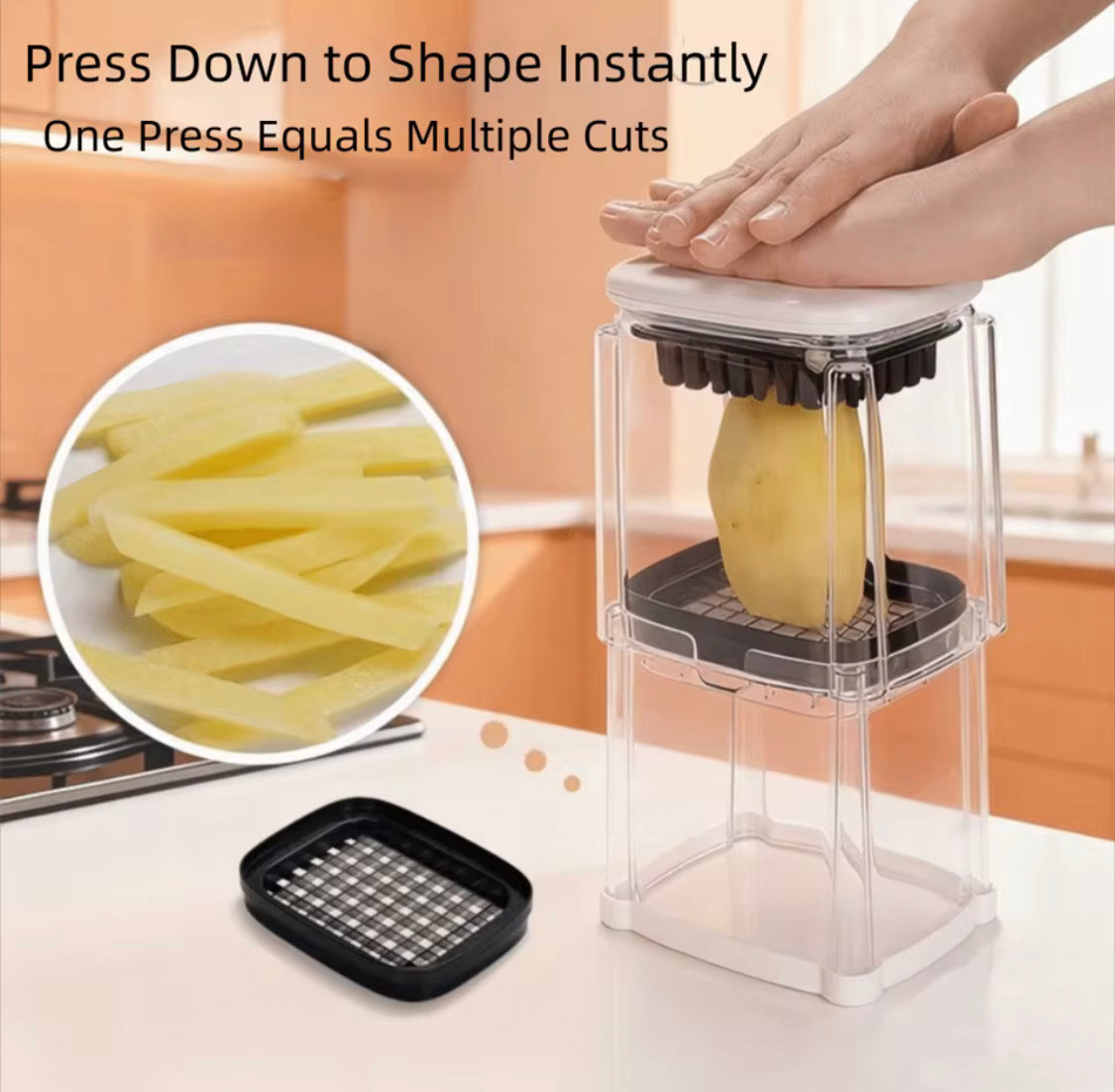 Manual Press Vegetable Cutter with Storage Box, Press Down Vegetable Cutter with Container, Multi Purpose Vegetable Slicer And Dicer, All in One Fruit And Vegetable Cutter