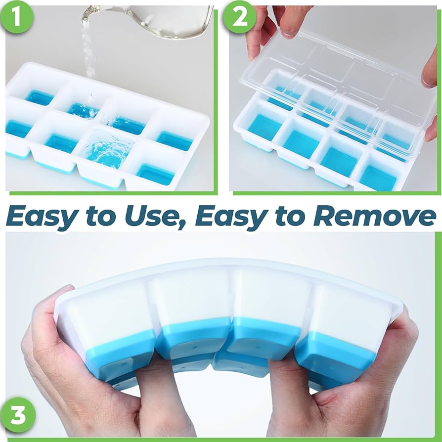 Stackable Silicone Ice Cube Tray with Lid, Ice Cube Tray with Protective Lid, Reusable Ice Cube Making Tray