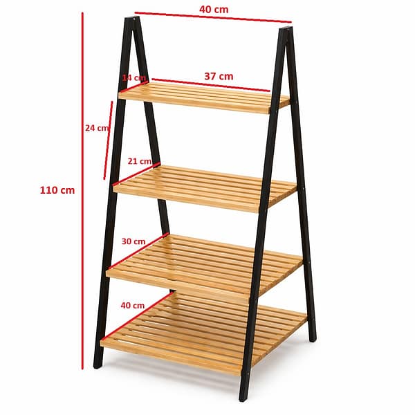 4 Tier Wooden Ladder Storage Shelf, Multi Tier Wooden Display Rack, Wooden Plant Storage Rack, Bamboo Books storage Rack