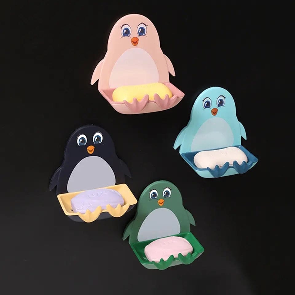 Cute Penguin Soap Box, Penguins Shape Soaps Box with Hook, Cute Drain Toilet Free Punch Shelf Soap Box, Bathroom Soap Case, Dormitory Bath Soap Dish