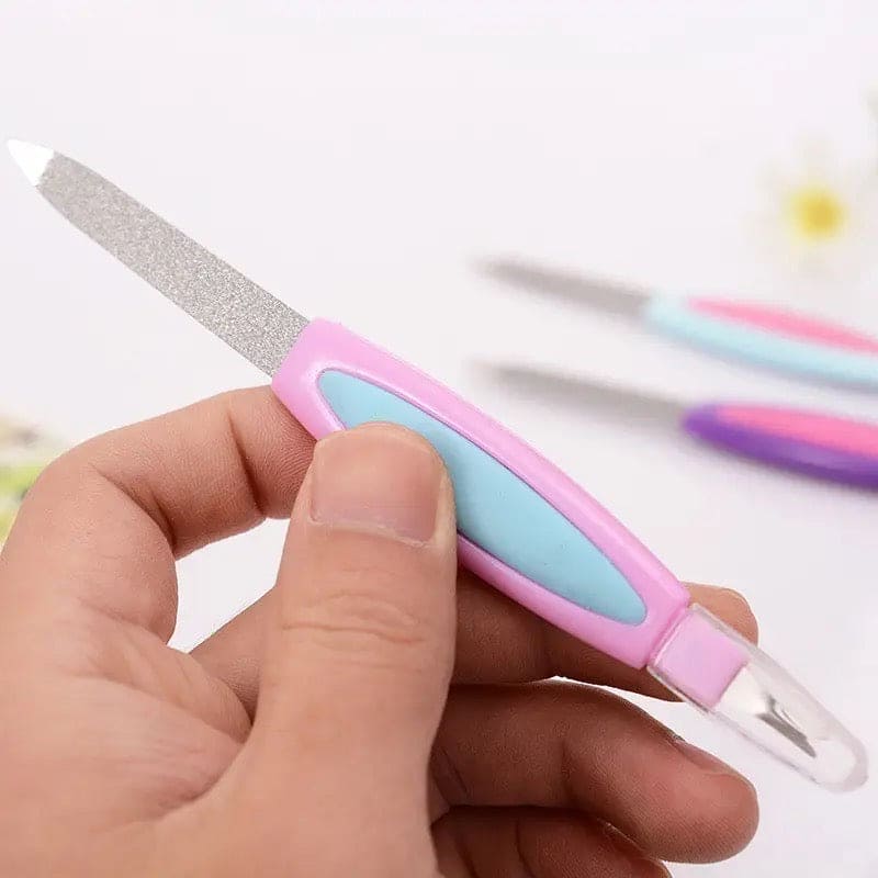 Double Sided Nail Filer, Stainless Steel Nail Trimmer, Multifunctional 2 in 1 Manicure Tool, Nail Buffer Cuticle Pusher