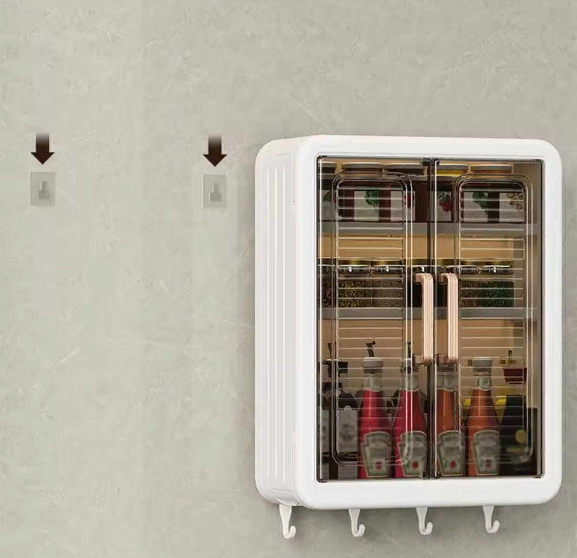 Multilayer Bathroom Storage Cabinet With Hooks, Kitchen Seasoning Storage Shelf, Multipurpose Cabinet with Doors and Shelves, Wall Mounted Cabinet, Home And Living Organizer