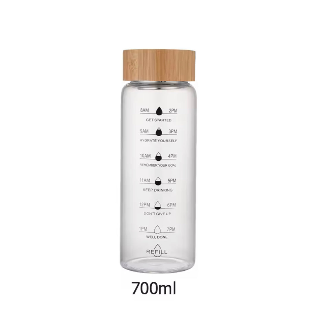 Transparent Glass Water Bottle With Wooden Lid, Airtight Glass Juice Bottle, Portable Water Glass Bottle