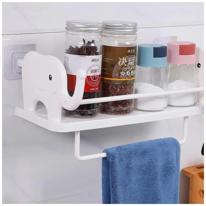 Elephant Rack With Towel Holder, Wall Mounted Elephant Floating Rack, Kitchen Bathroom Storage Shelf, Multifunctional Wall Storage Rack For Shampoo Soap Spices, Self Adhesive Wall Organizer, Multipurpose Household Wall Hanging Storage Rack