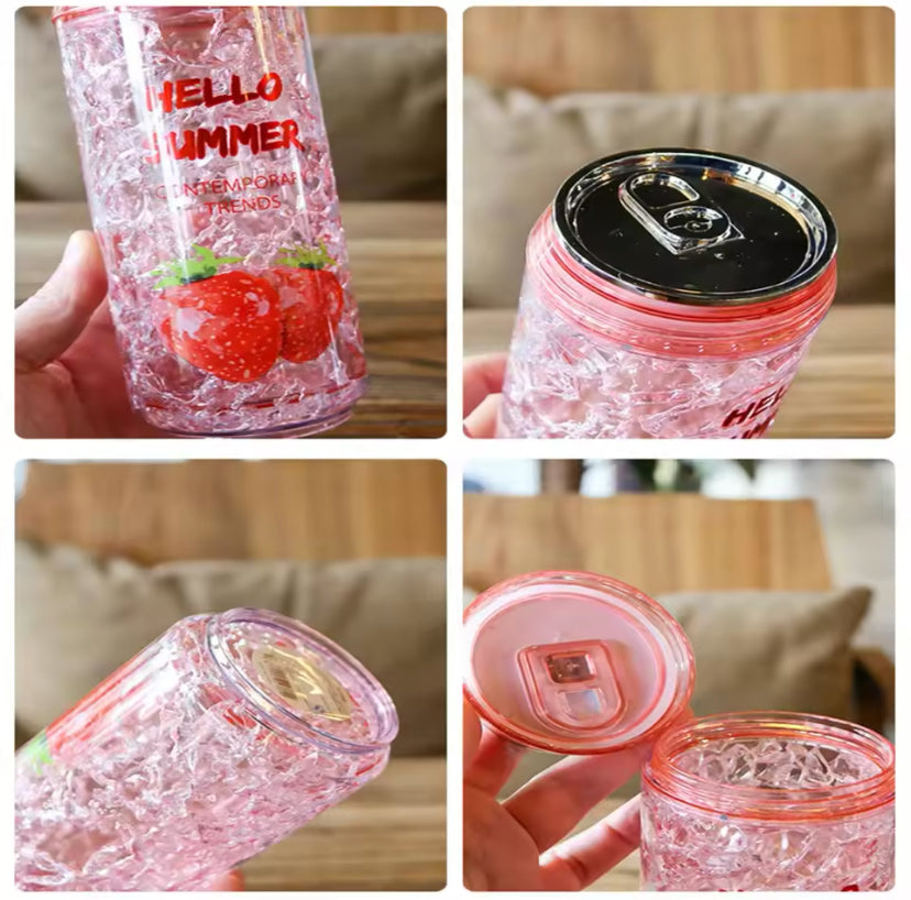 Hello Summer Water Bottle, Double Straw Cold Drink Cup, Creative Milk Box Style Water Bottle, Outdoor Thermos Cup, Summer Glass Drinking Water Bottle