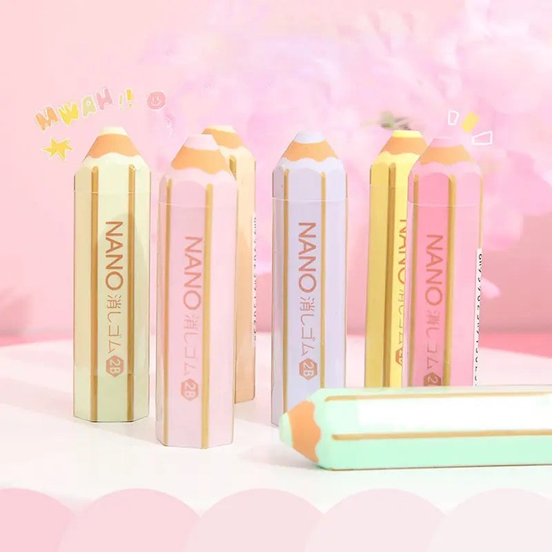 Kawaii Pencil Shape Rubber, Pense shape eraser, Colorful Cartoon Pencil Shape Eraser