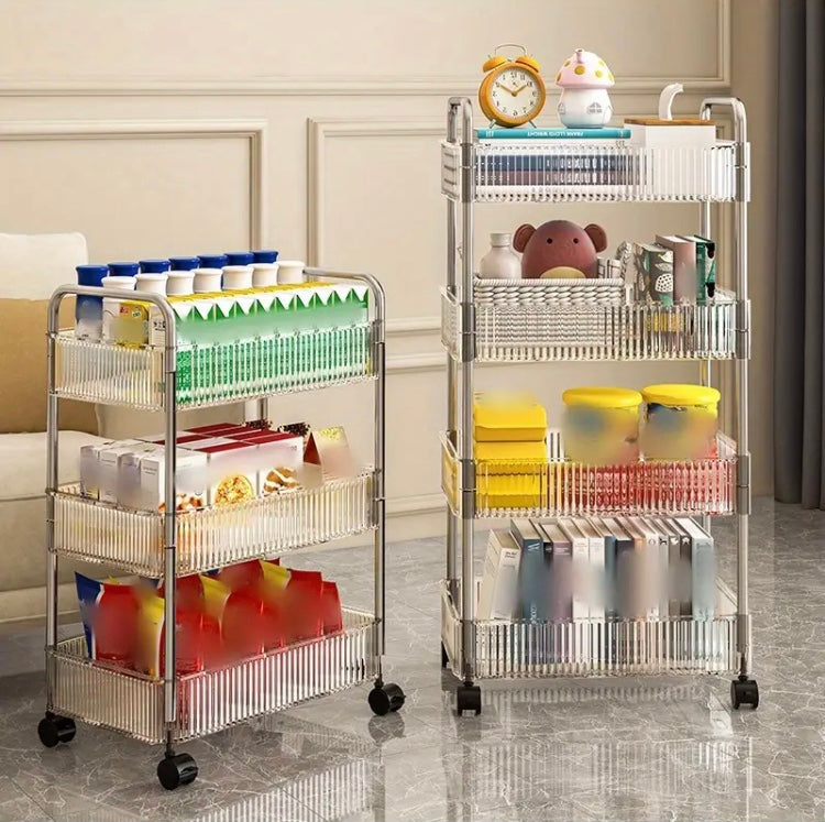 Transparent Kitchen Trolley Storage Shelves, Acrylic Multilayer Storage Cart, Luxury Kitchen Rolling Cart