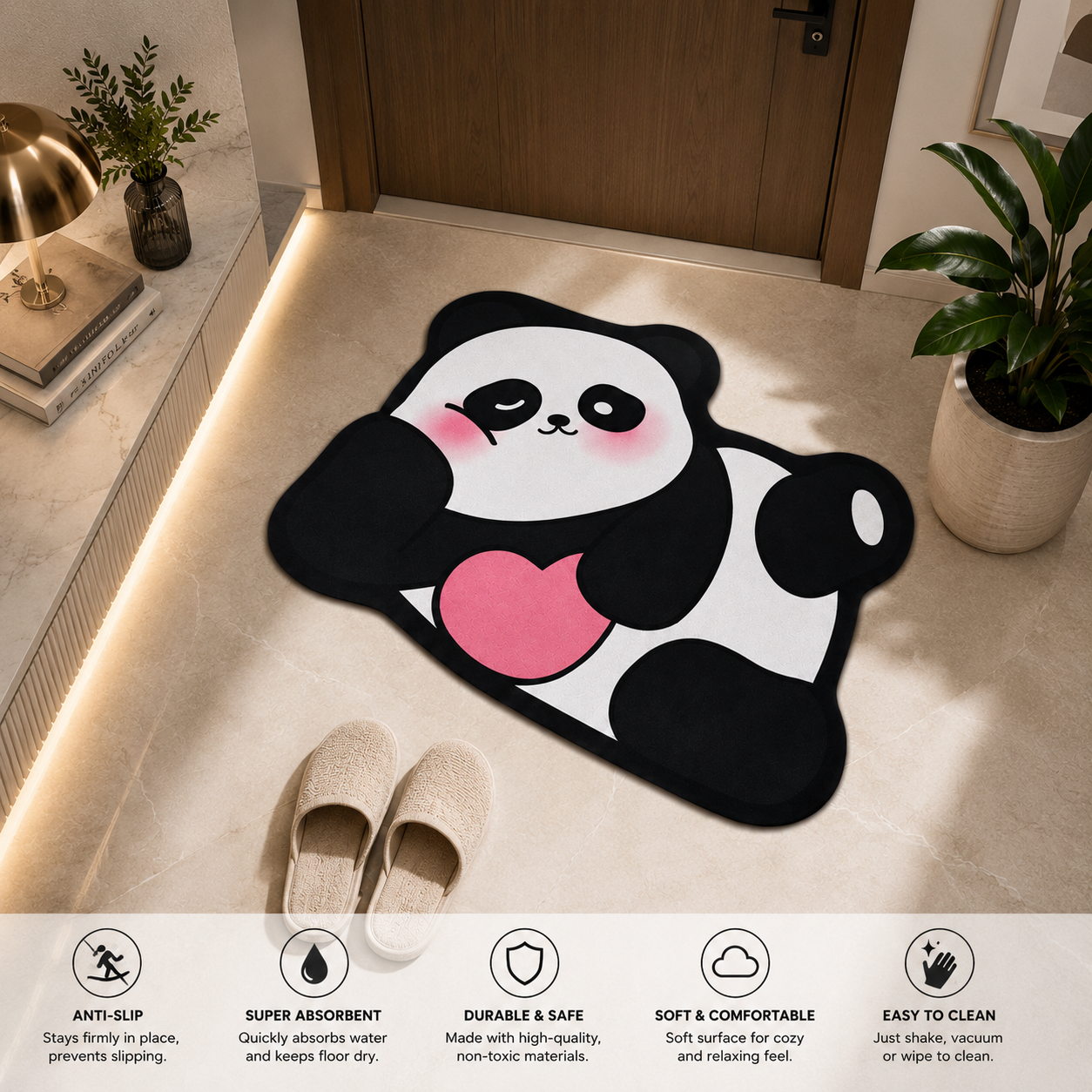 Anti Slip Cute Panda Floor Mat, Decorative Panda Floor Mat, Adorable Panda Shaped Rug, Cute Panda Plush Floor Rug