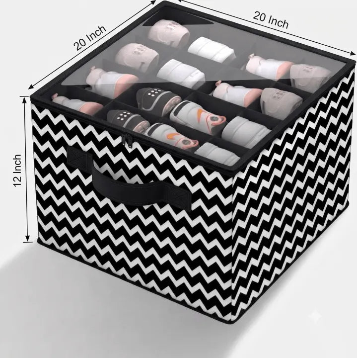 12 Grid Foldable Shoe Storage Box with Dividers, Non Woven Fabric Shoe Organizer, Dust proof Closet Storage Bag, Under Bed Shoes Organizer