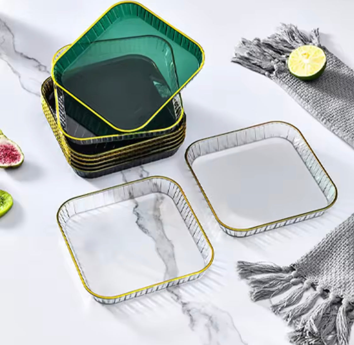 4pcs Luxury Gold Rim Square Serving Tray, Multipurpose Snack And Dessert Plate, Modern Fruit & Dessert Tray
