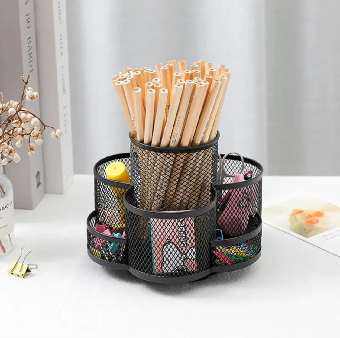 360 Degree Rotating Pen Holder, Rotating Desktop Organizer, Mesh Desk Box Pencil Case