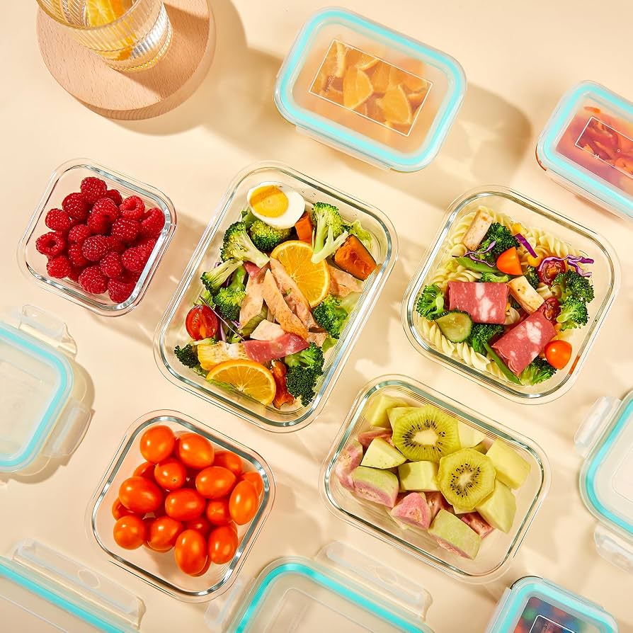 3pcs Glass Food Storage Containers with Lids, Meal Prep Containers, Airtight Bento Boxes with Leak Proof Lock