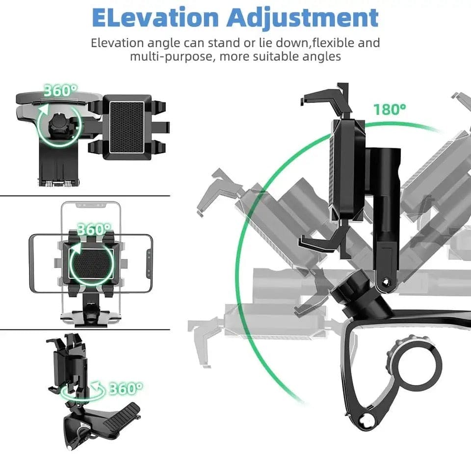 Dashboard Mobile Holder, Universal Phone Suction Bracket, 360 Adjustable Rotating Mount Holder, Multipurpose Cell Phone Stand, 360 Degree Rotating GPS Navigation Bracket, Car Dashboard Rear View Mirror with 360° Spring Clip