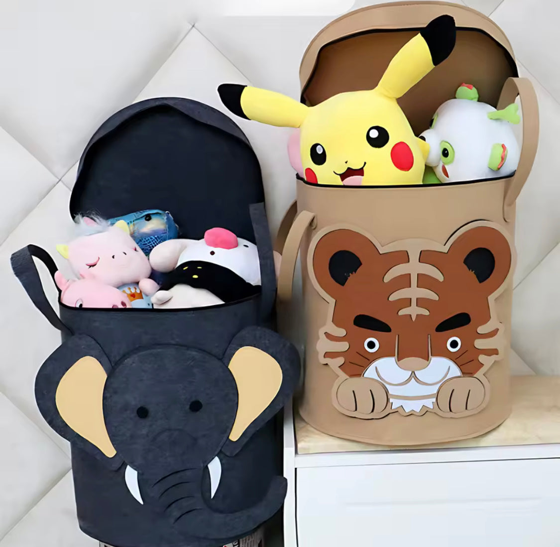 Cartoon Design Kids Toy Storage Basket, Large Capacity Foldable Toy Organizer Bin, Childrens Laundry Basket