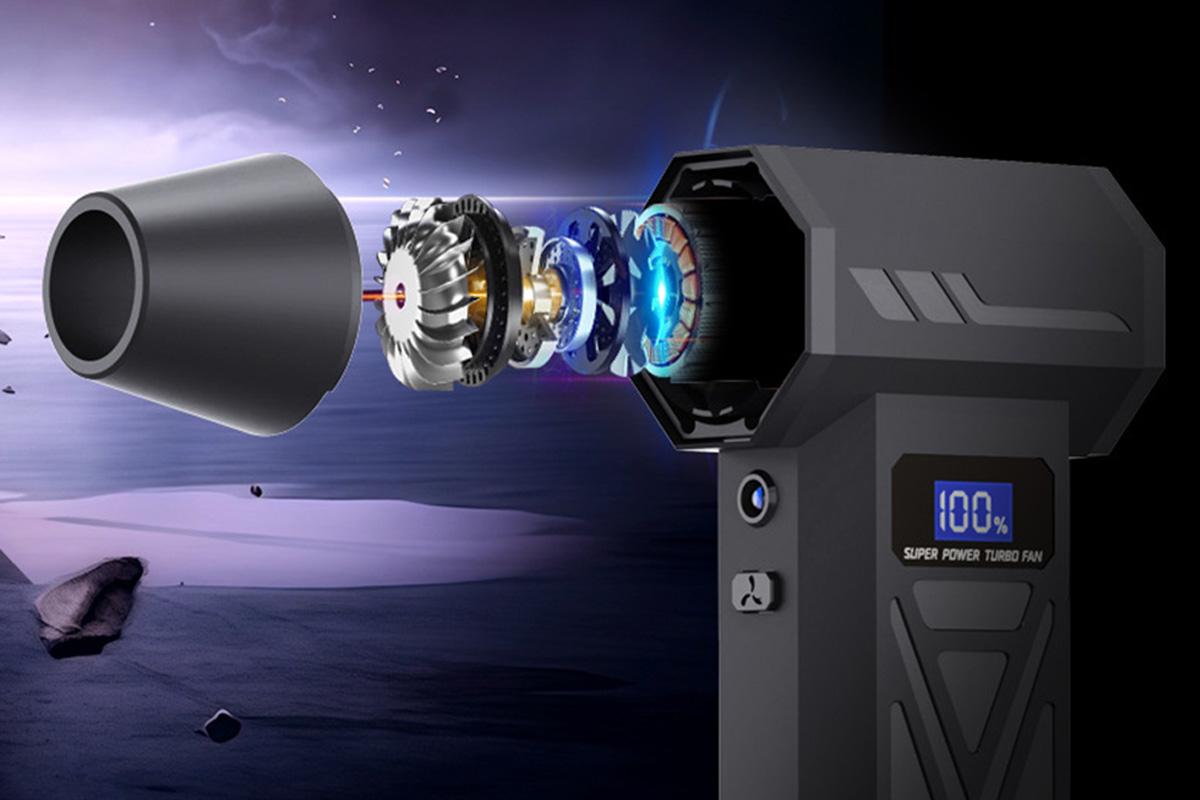 Rechargeable Powerful Blower with LED, Mini Turbo Jet Fan, Adjustable Wind Speed Turbo Violent Blower