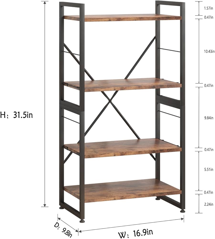 4-Tier Iron Frame Wooden Bookshelf Storage, Multi Layer Storage Rack, Multifunction Kitchen Storage Rack