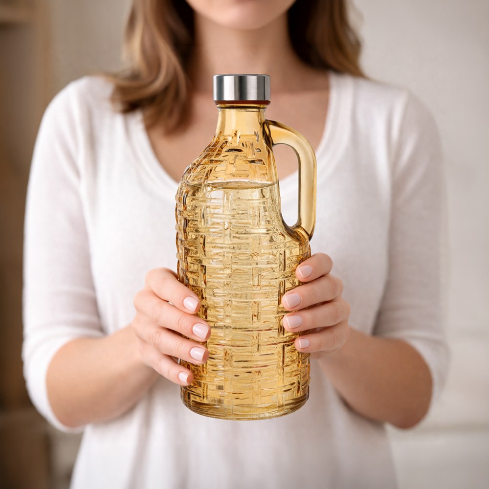 Elegant Glass Water Bottle With Handle, Vintage Style Glass Water Bottle, Premium Glass Beverage Jug