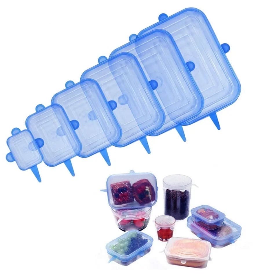 Set Of 6 Rectangular Silicon Stretch Lids, Transparent Silicone Food Sealing Cover, Reusable Durable Food Storage Covers for Bowls, Cups, Cans, Fit