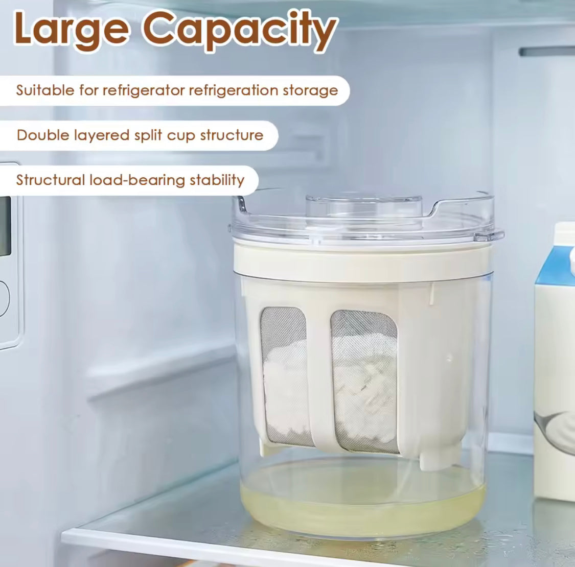 Round Shape Greek Yogurt Strainer Container, Reusable Greek Yogurt Maker, Fine Mesh Yogurt Draining Container with Storage Lid, Multi Purpose Yogurt Strainer Container