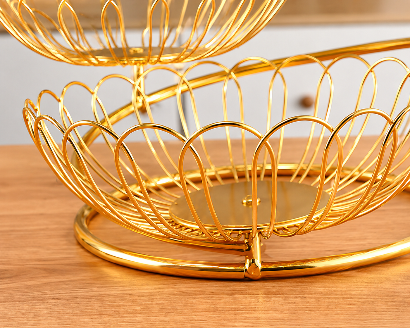 Luxury 3 Tier Gold Fruit Basket, Modern Gold Fruit Display Stand, Gold Metal Countertop Fruit Basket, Modern Wire Fruit Storage Basket