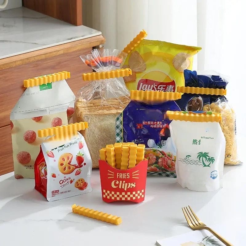 Set Of 12 Fries Sealing Clip, Creative French Fries Bag Sealer with Holder, Fridge Magnet Bag Clips, Food Seal Clip, Snack Sealing Sealing Clamp, Moisture-proof Preservation Clip, Crinkle Chips Closure Clip